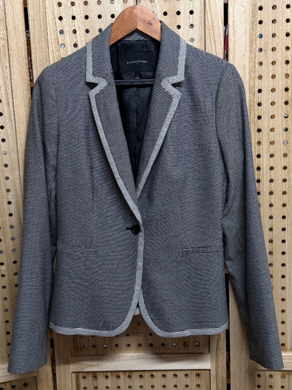 Banana Republic Black White Micro Print Contrast Trim Blazer Jacket Size 4